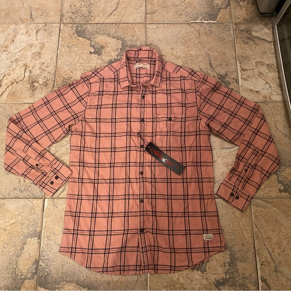 Ed Hardy Men's Salmon Plaid Shirt Size Medium New